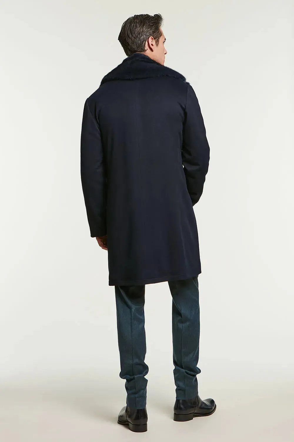 Mens cashmere coat with mink collar