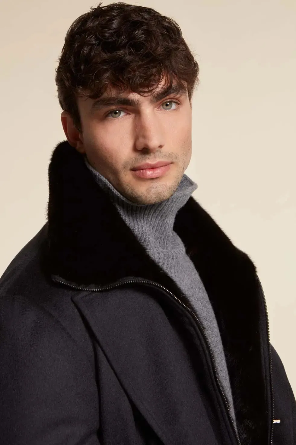 Mens cashmere coat with mink