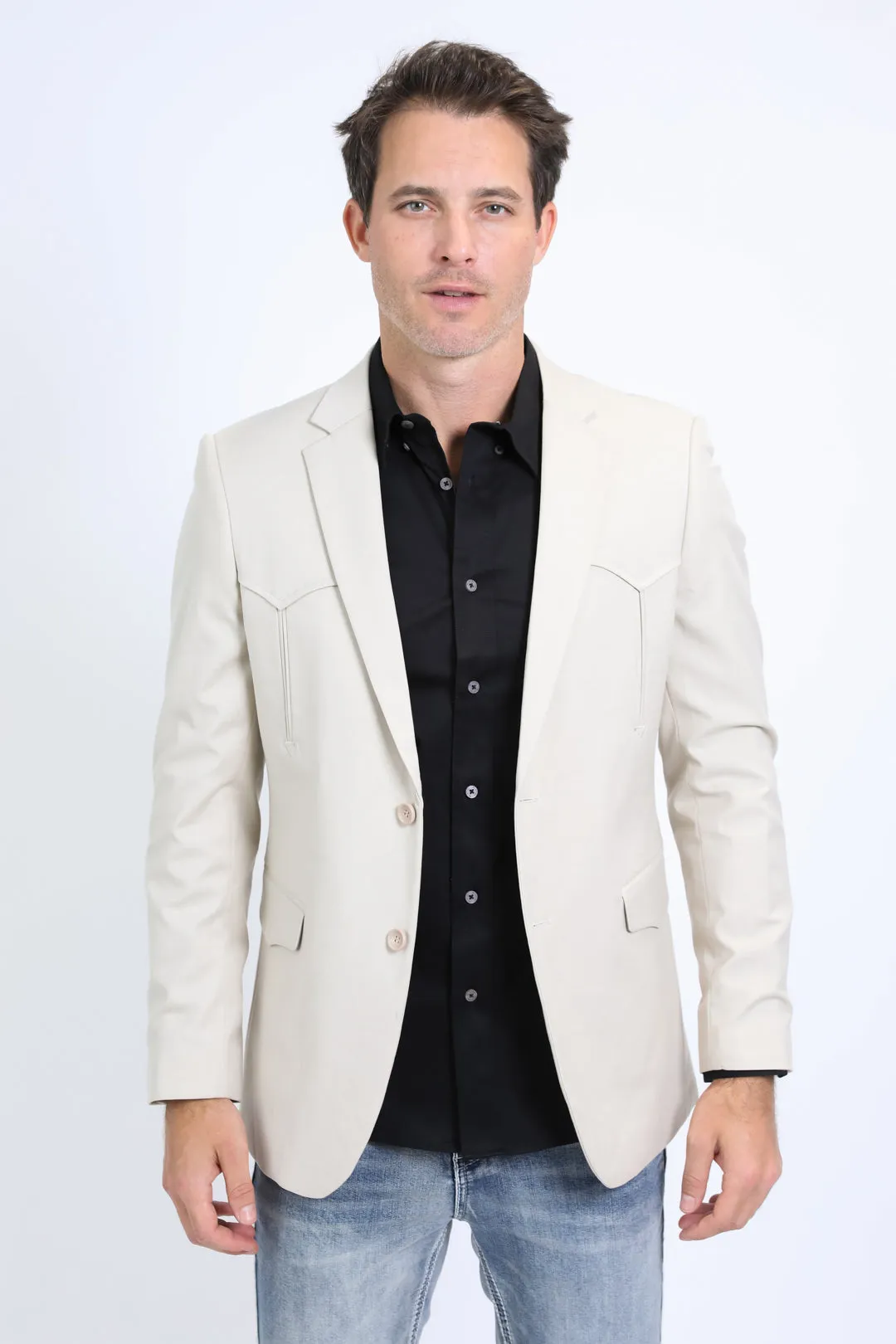 Men's Double Button Western Beige Blazer