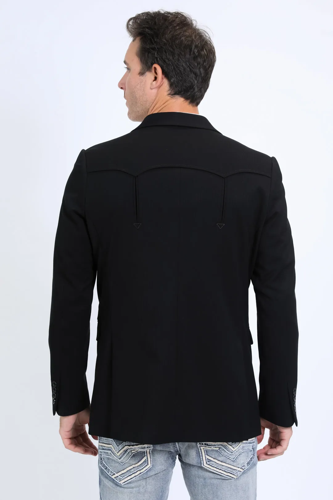 Men's Double Button Western Black Blazer