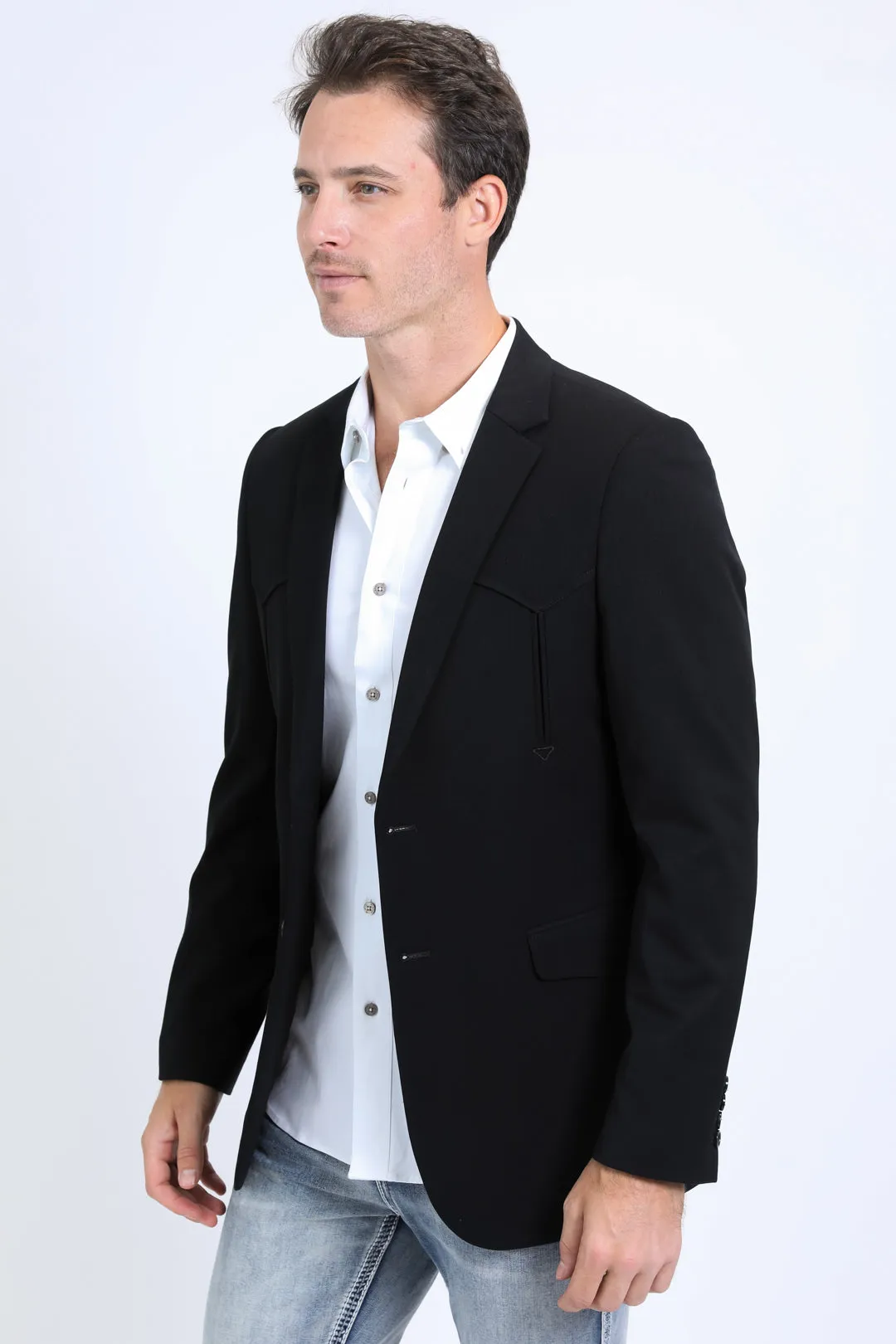 Men's Double Button Western Black Blazer