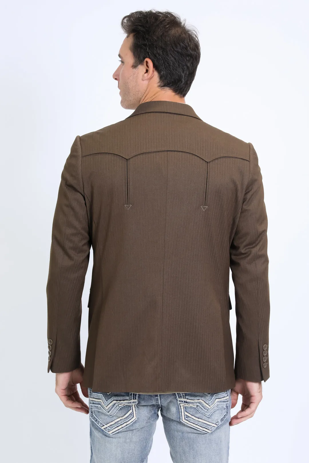 Men's Double Button Western Brown Blazer