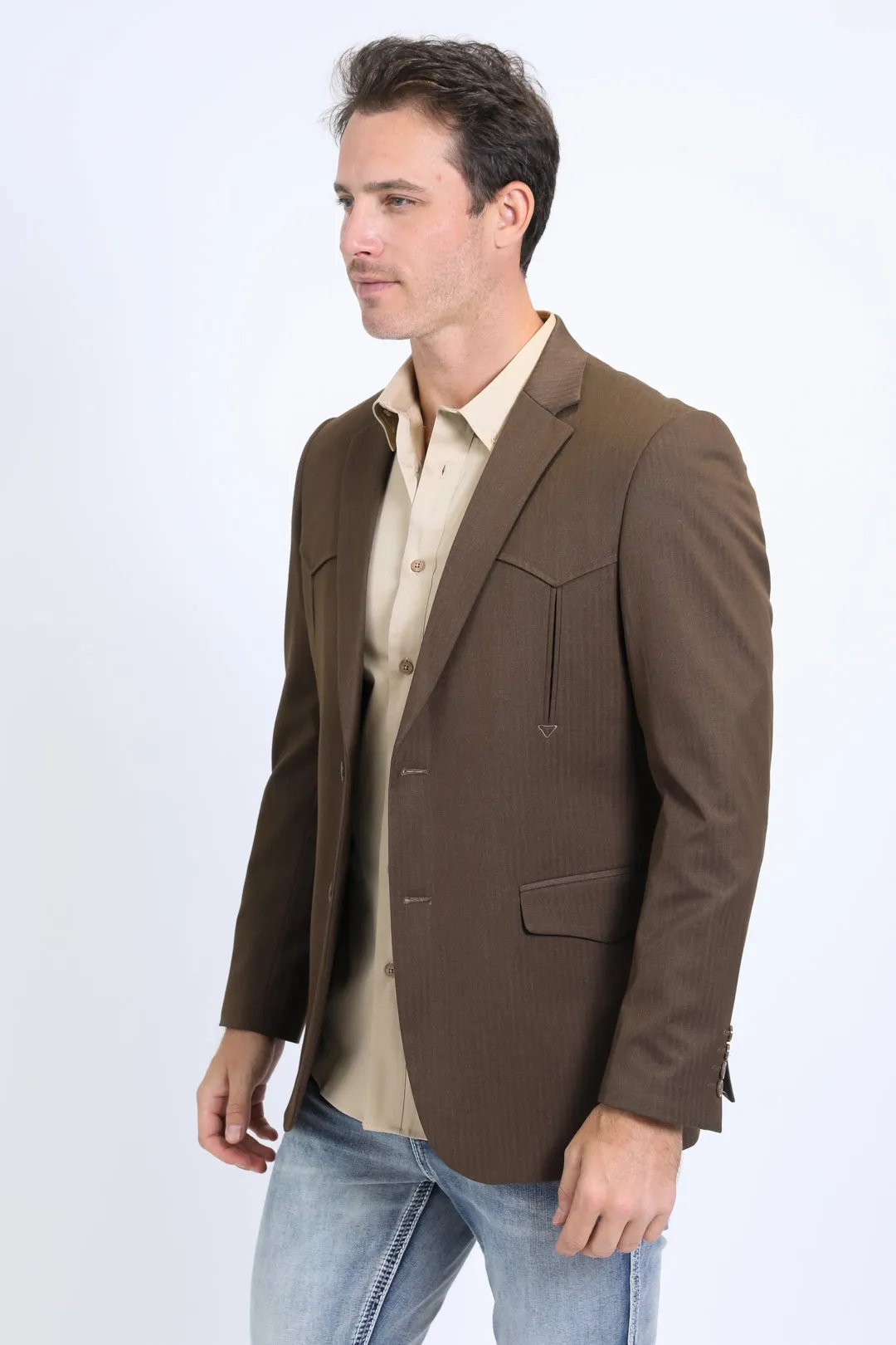 Men's Double Button Western Brown Blazer