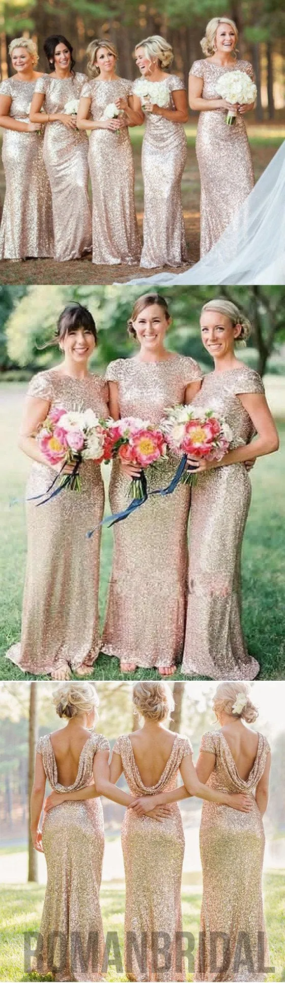 Most popular mermaid short sleeve charming sequin long Bridesmaid Dresses, WG04