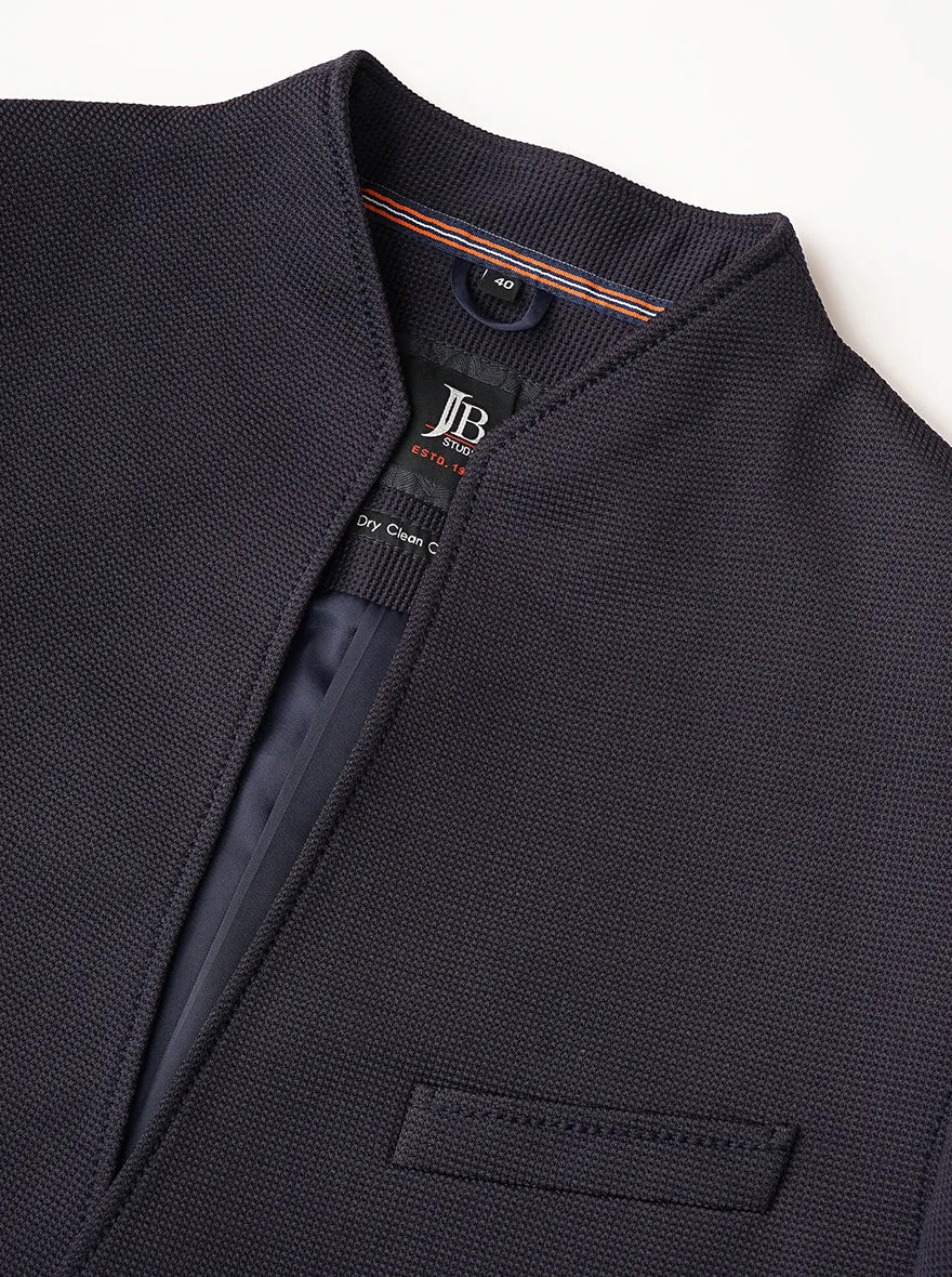 Navy Blue Solid Slim Fit Blazer | JB Studio