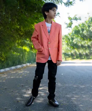 Peach Color Stripe Blazer with white T-Shirt for Boys