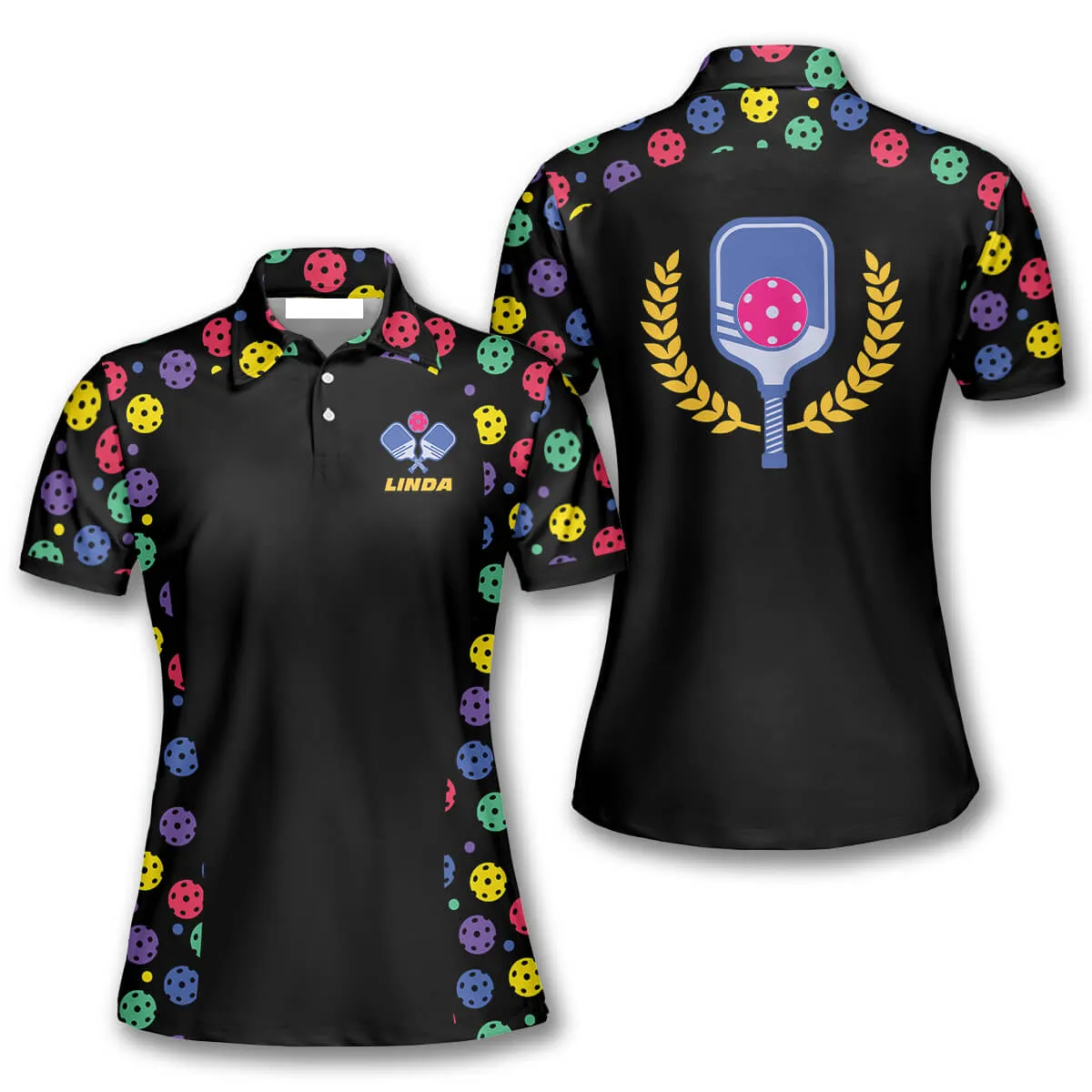 Pickleball Pattern Emblem Custom Pickleball Polo Shirts for Women