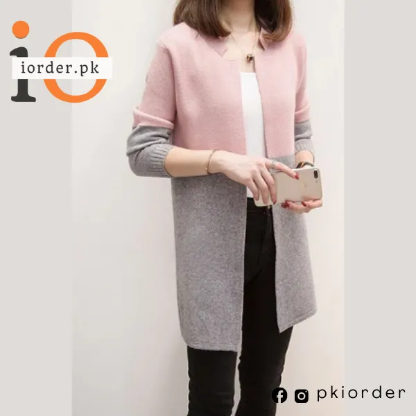 Pink Contrast Long Sleeve Cardigan