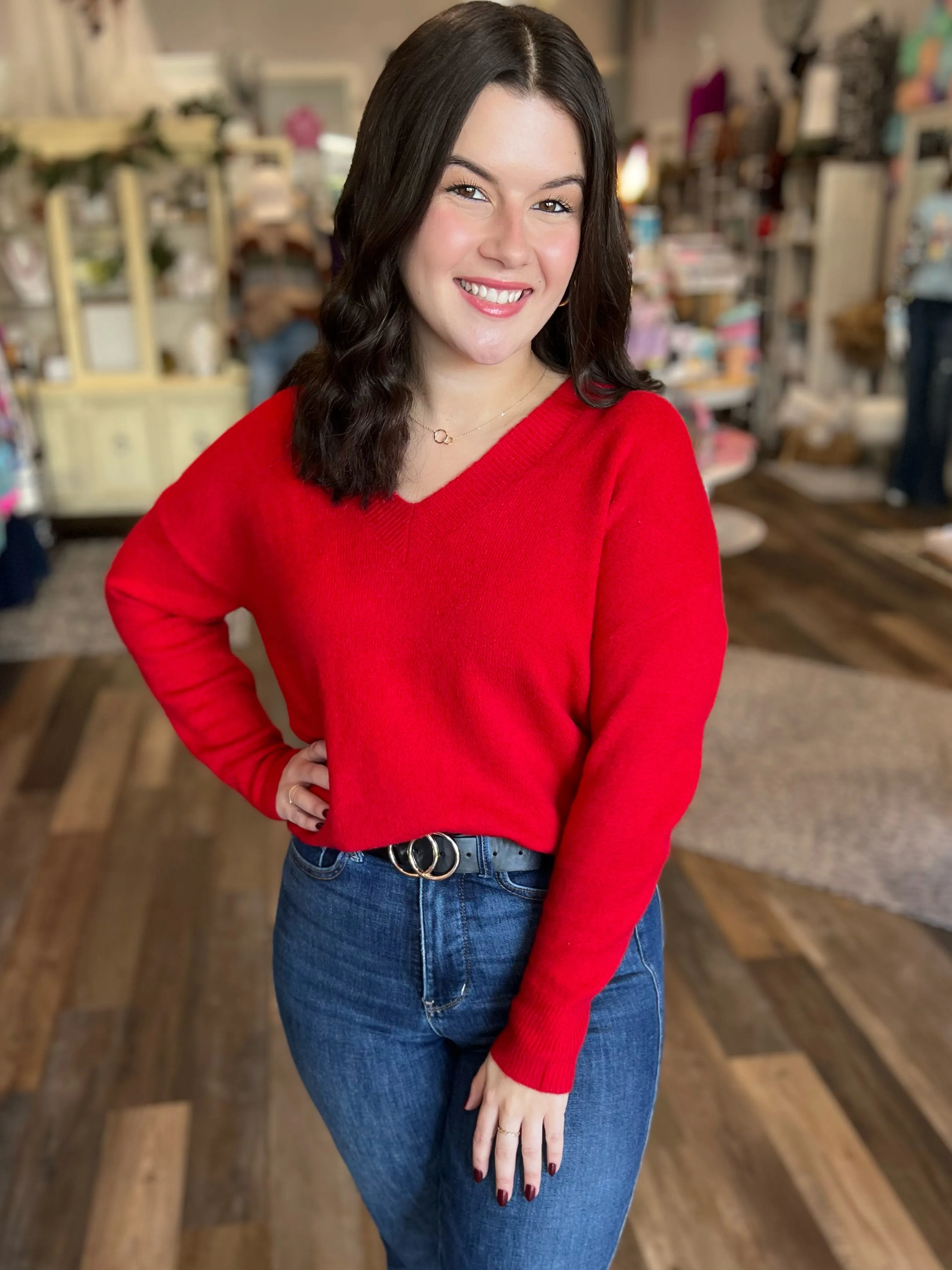 Red Holiday V-Neck Sweater