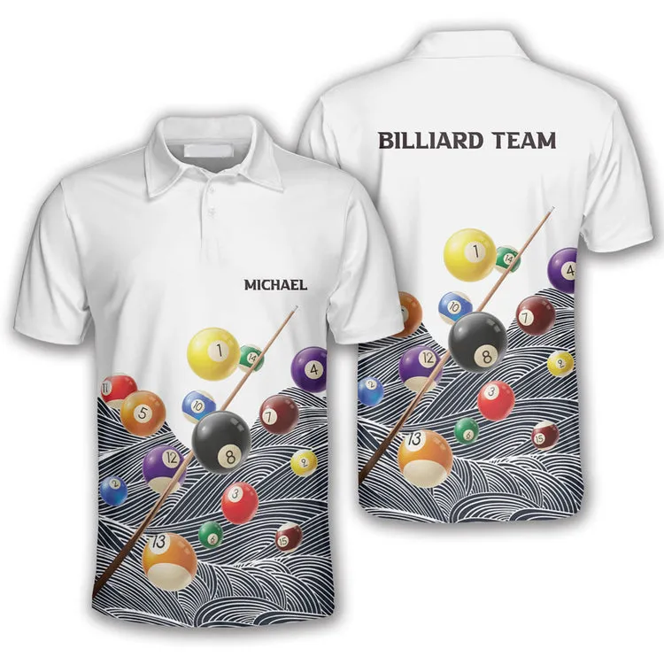 Retro Pattern Custom Billiard Shirts for Men, Custom Billiard ball for Team, Men's Billiard Polo Shirts