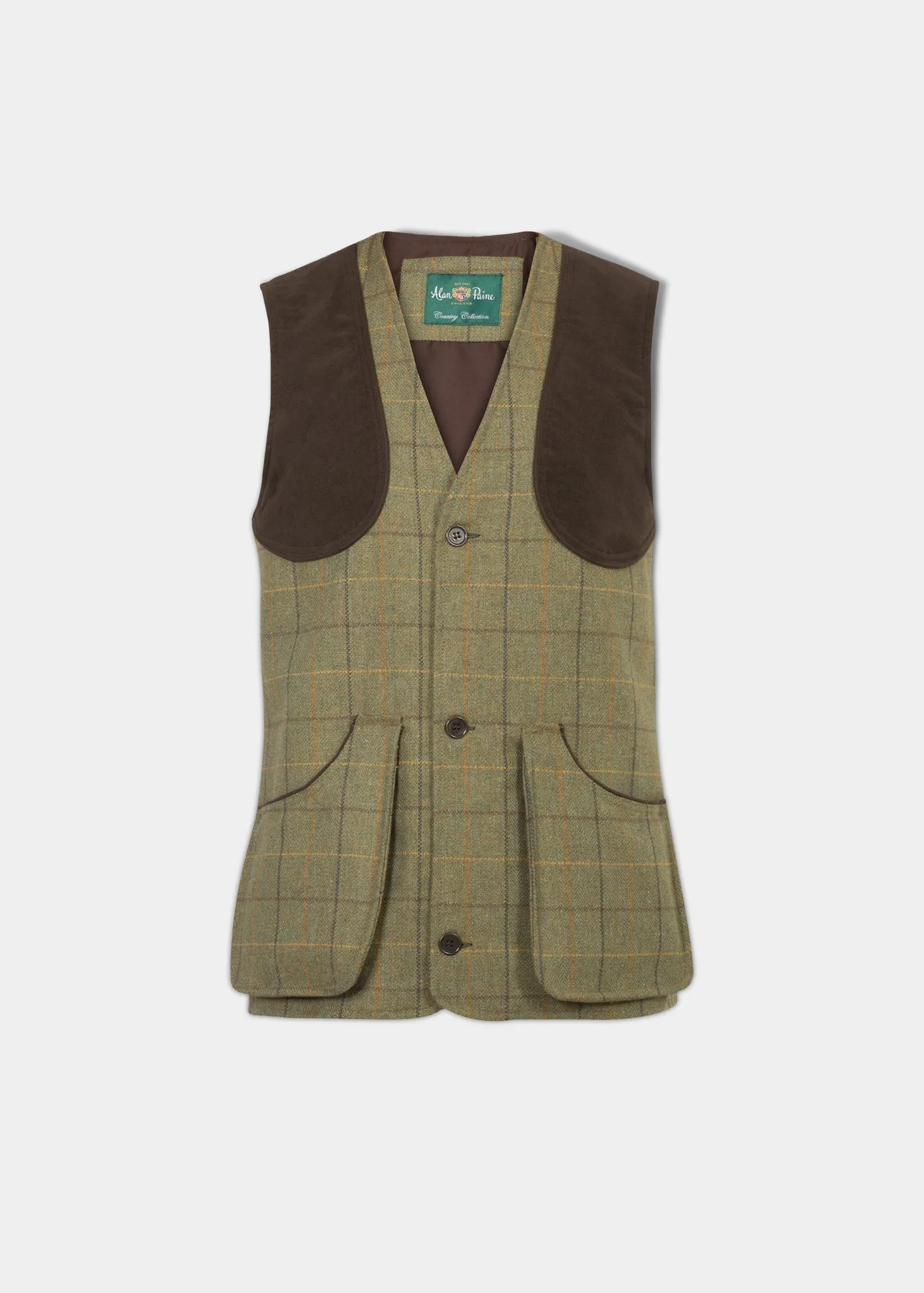 Rutland Men's Tweed Shooting Waistcoat In Dark Moss - Shooting Fit