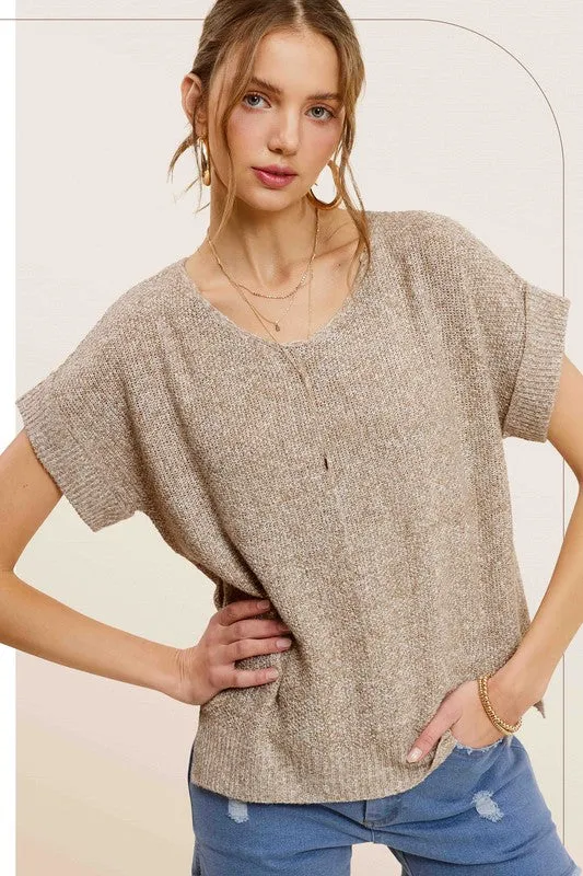 Rylee Soft Lightweight V-Neck Short Sleeve Sweater Top