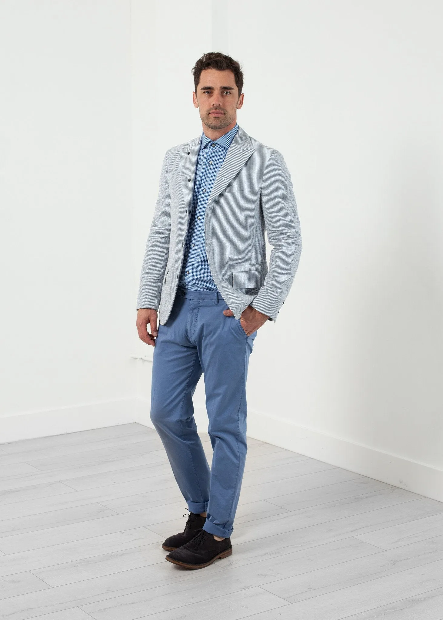 Seersucker Five Button Blazer