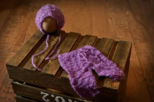 SET Mohair Pants and Bonnet with Pearls - Violet