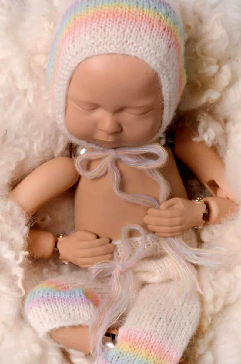 SET Mohair Pants, Headband and Adjustable Bonnet - Rainbow Pale