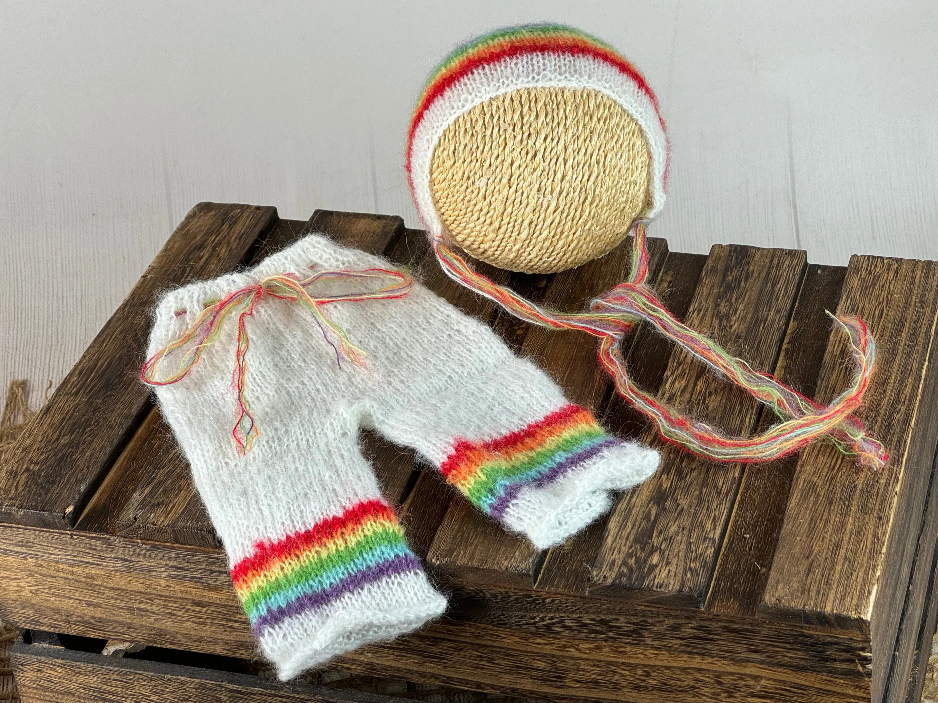 SET Mohair Pants, Headband and Adjustable Bonnet - Rainbow Vibrant