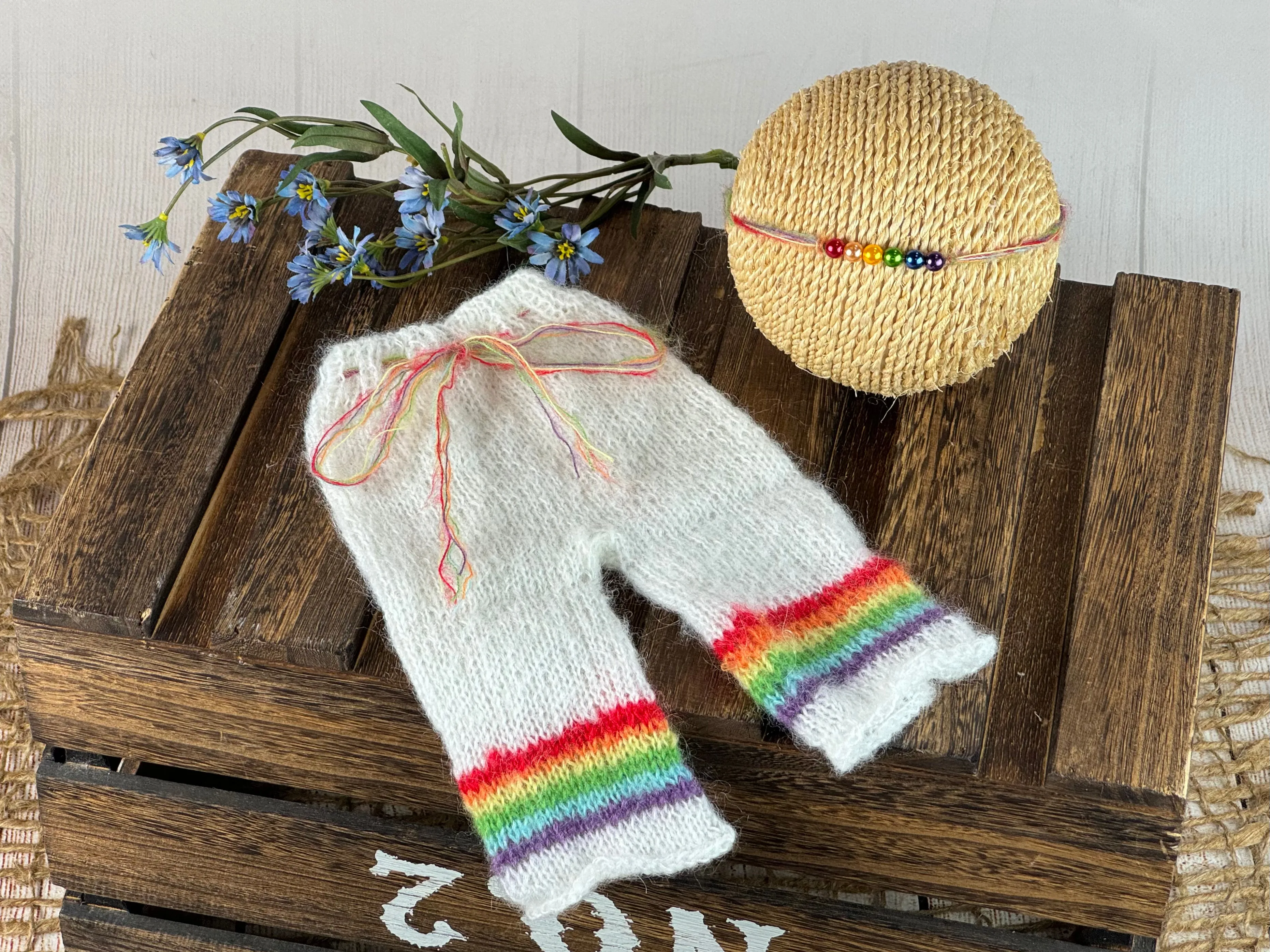 SET Mohair Pants, Headband and Adjustable Bonnet - Rainbow Vibrant