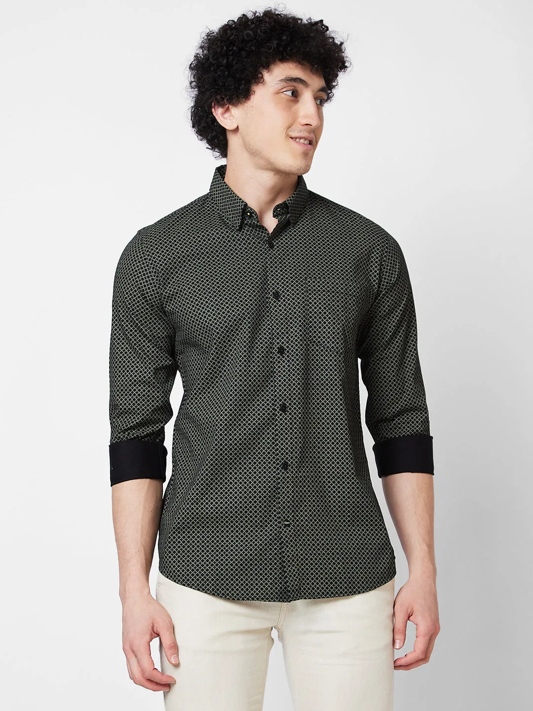 Spykar Black PRINTED FULL SLEEVE Shirt For Men