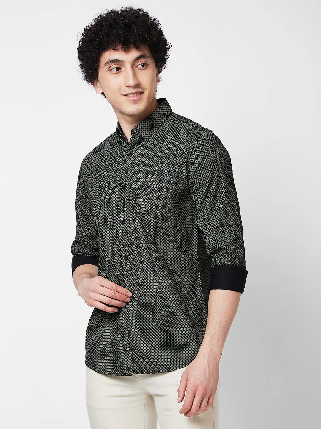 Spykar Black PRINTED FULL SLEEVE Shirt For Men