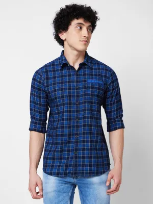 Spykar Blue CHECKED FULL SLEEVE Shirt For Men