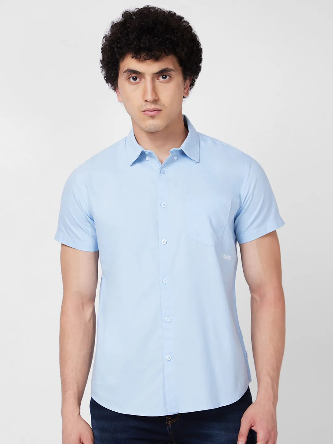 Spykar Blue SOLID HALF SLEEVE Shirt For Men