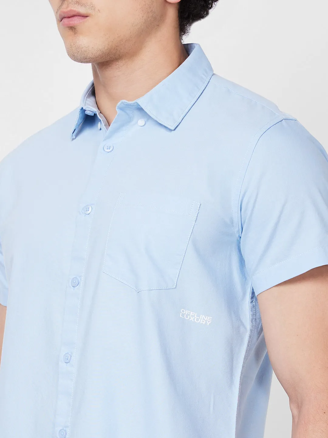 Spykar Blue SOLID HALF SLEEVE Shirt For Men