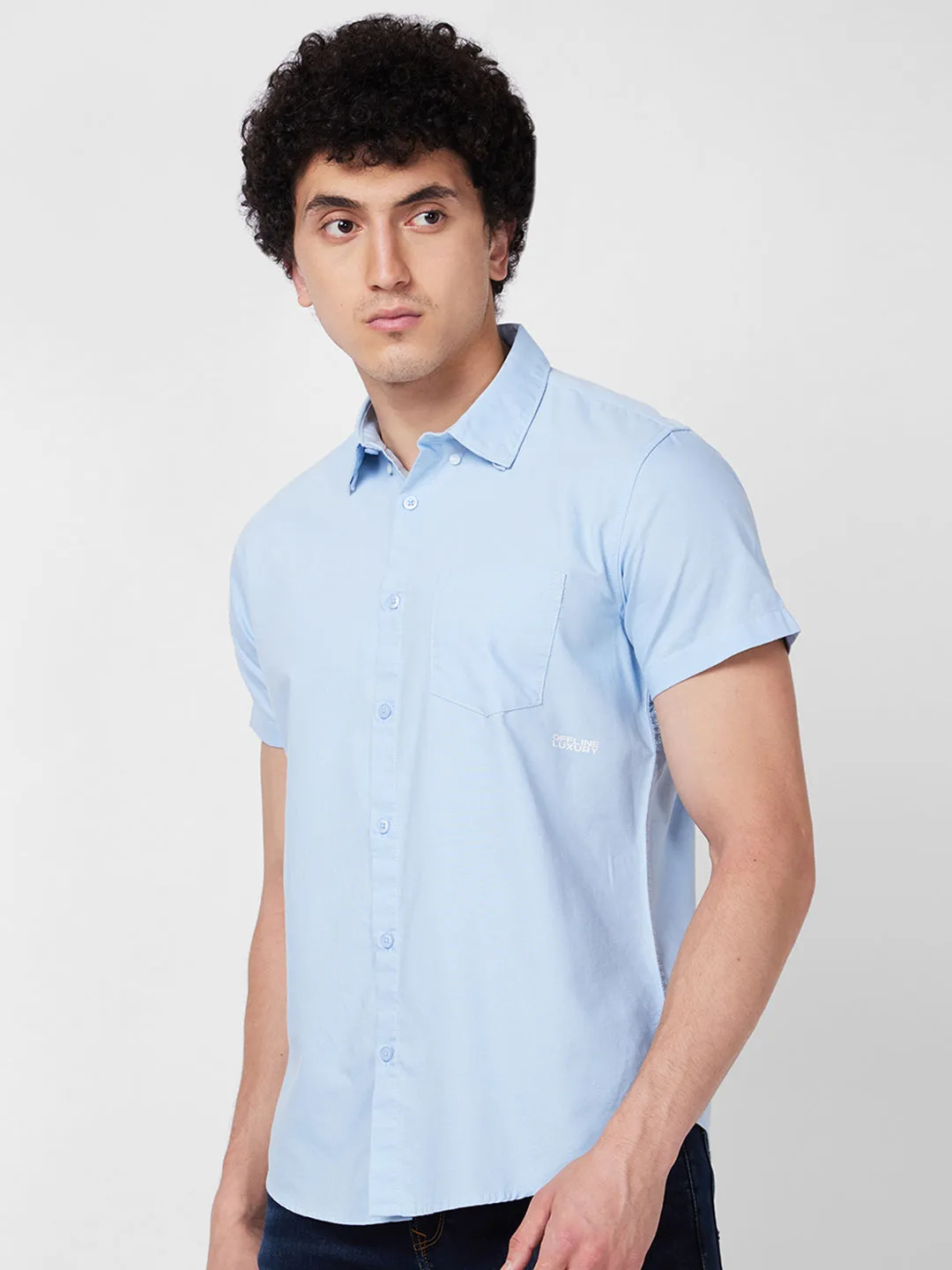 Spykar Blue SOLID HALF SLEEVE Shirt For Men