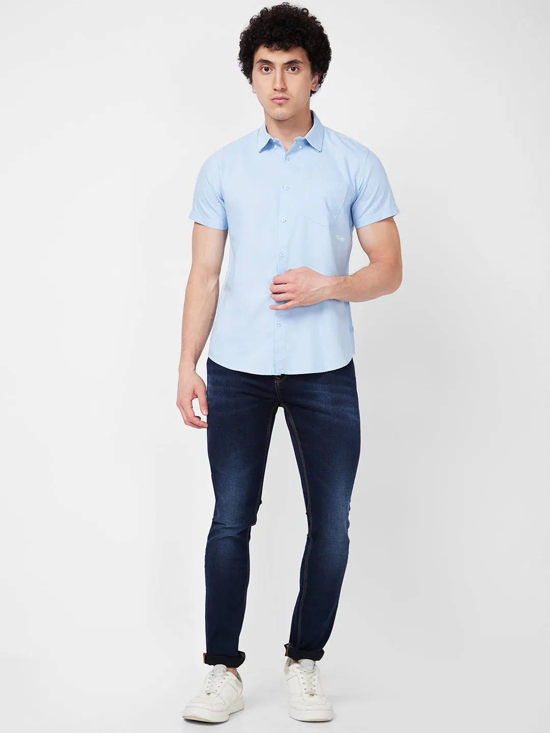 Spykar Blue SOLID HALF SLEEVE Shirt For Men