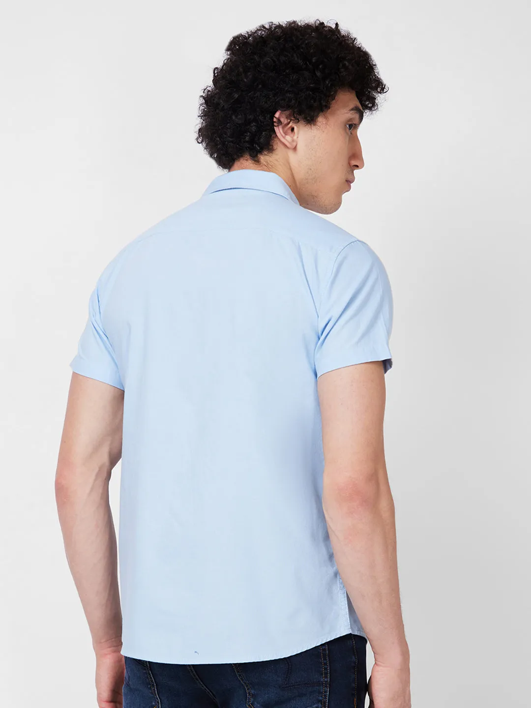 Spykar Blue SOLID HALF SLEEVE Shirt For Men