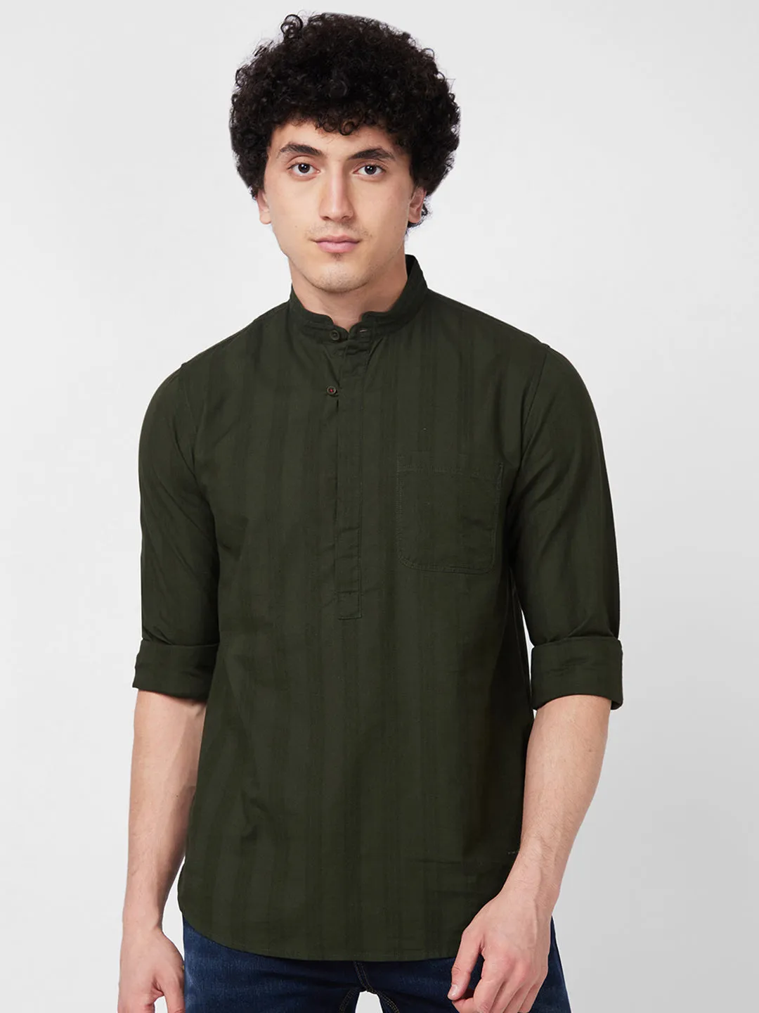 Spykar Green SOLID FULL SLEEVE Shirt For Men