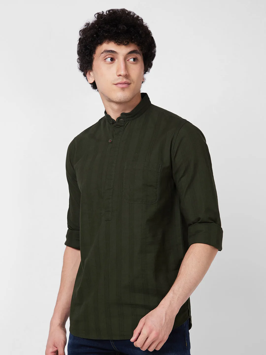 Spykar Green SOLID FULL SLEEVE Shirt For Men