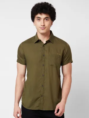 Spykar Green SOLID HALF SLEEVE Shirt For Men