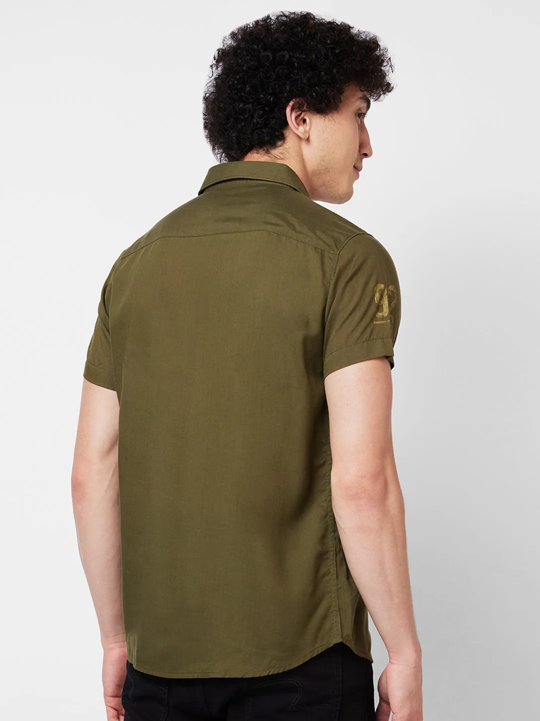 Spykar Green SOLID HALF SLEEVE Shirt For Men