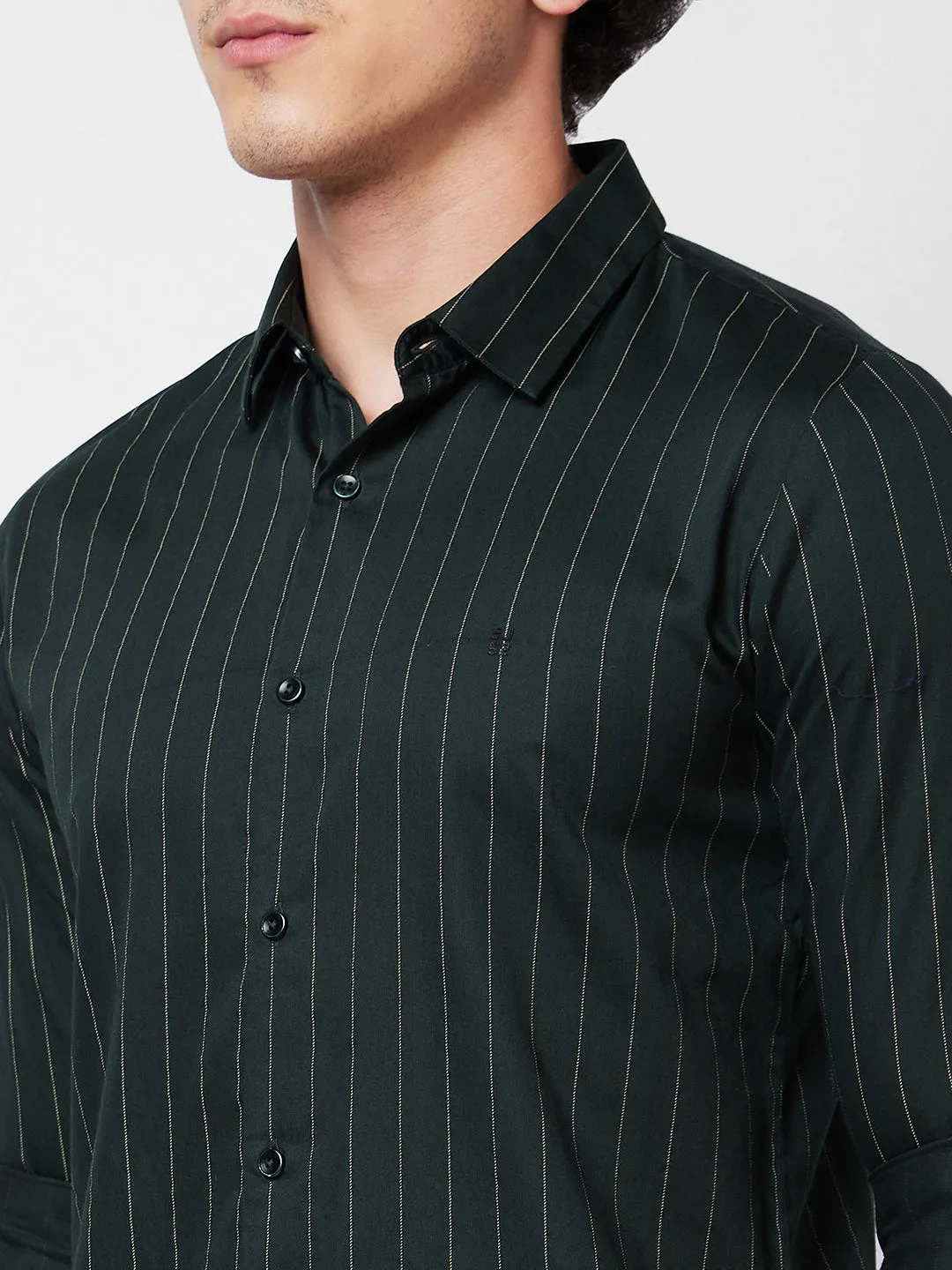 Spykar Green STRIPED FULL SLEEVE Shirt For Men