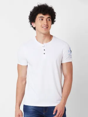 Spykar HENLEY NECK HALF SLEEVES White T-shirt  For Men