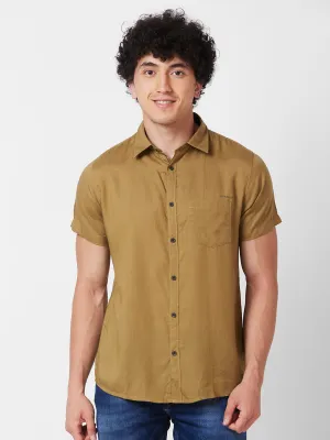 Spykar Khaki SOLID HALF SLEEVE Shirt For Men