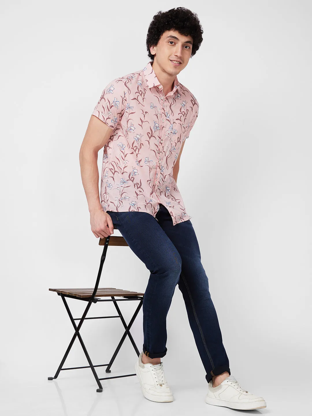 Spykar Peach PRINTED HALF SLEEVE Shirt For Men