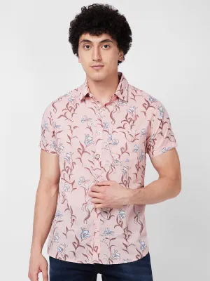 Spykar Peach PRINTED HALF SLEEVE Shirt For Men