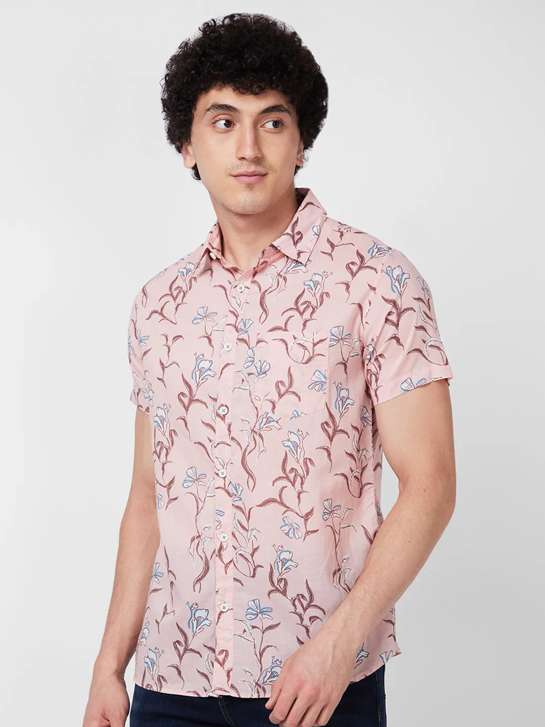 Spykar Peach PRINTED HALF SLEEVE Shirt For Men