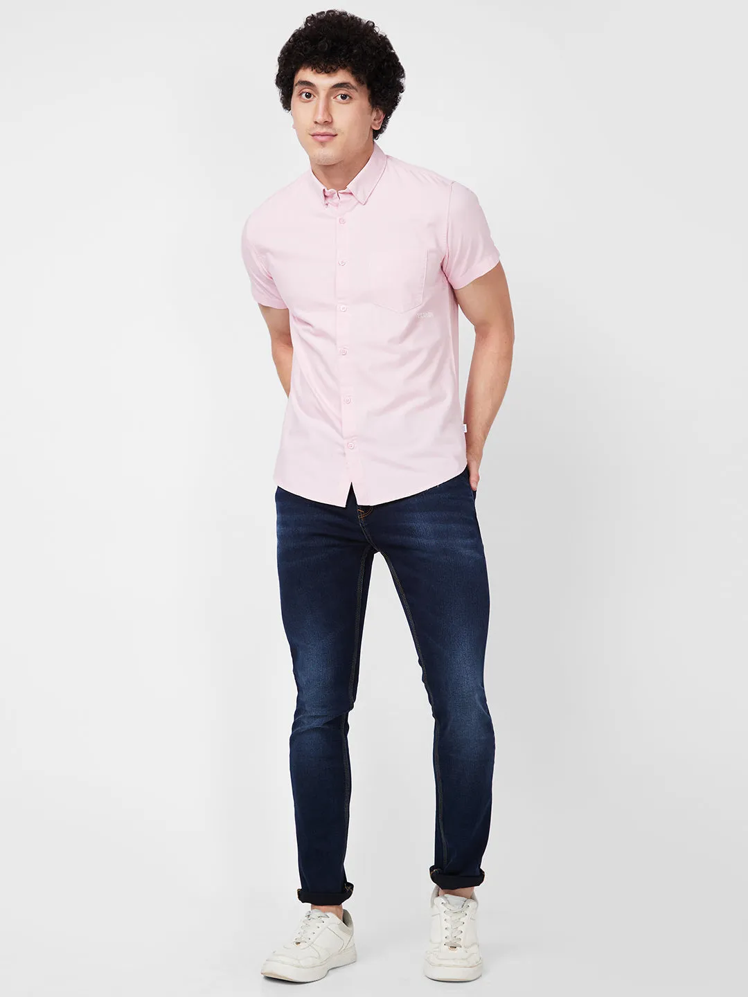 Spykar Pink SOLID HALF SLEEVE Shirt For Men