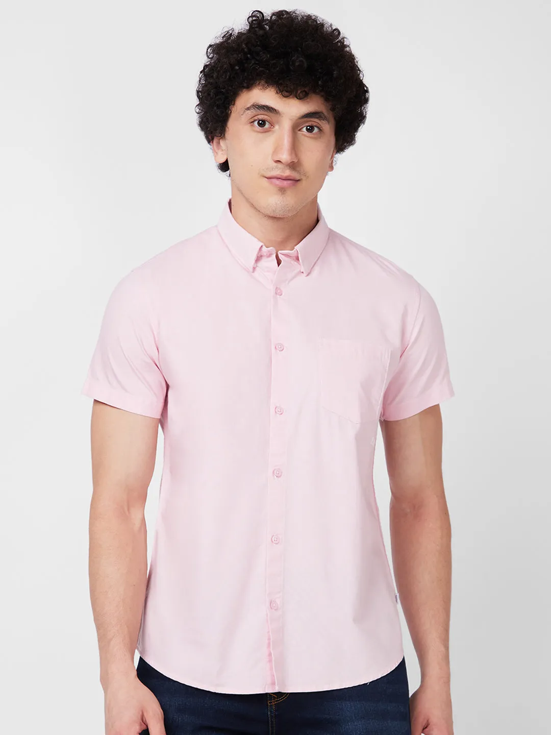 Spykar Pink SOLID HALF SLEEVE Shirt For Men