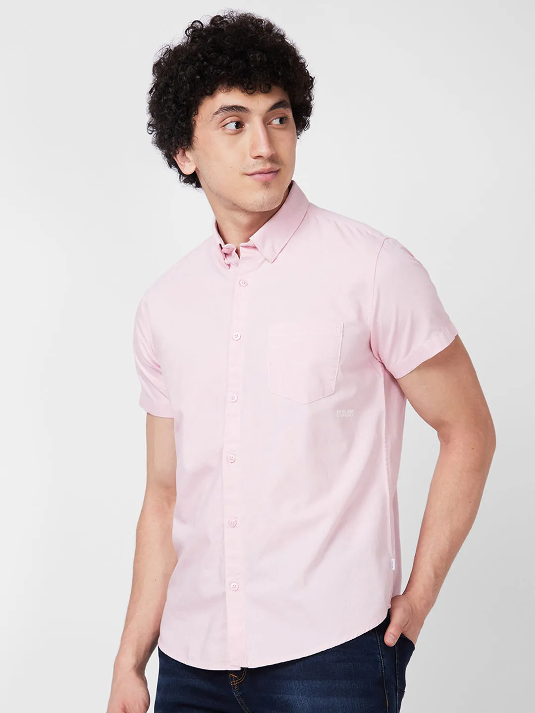 Spykar Pink SOLID HALF SLEEVE Shirt For Men