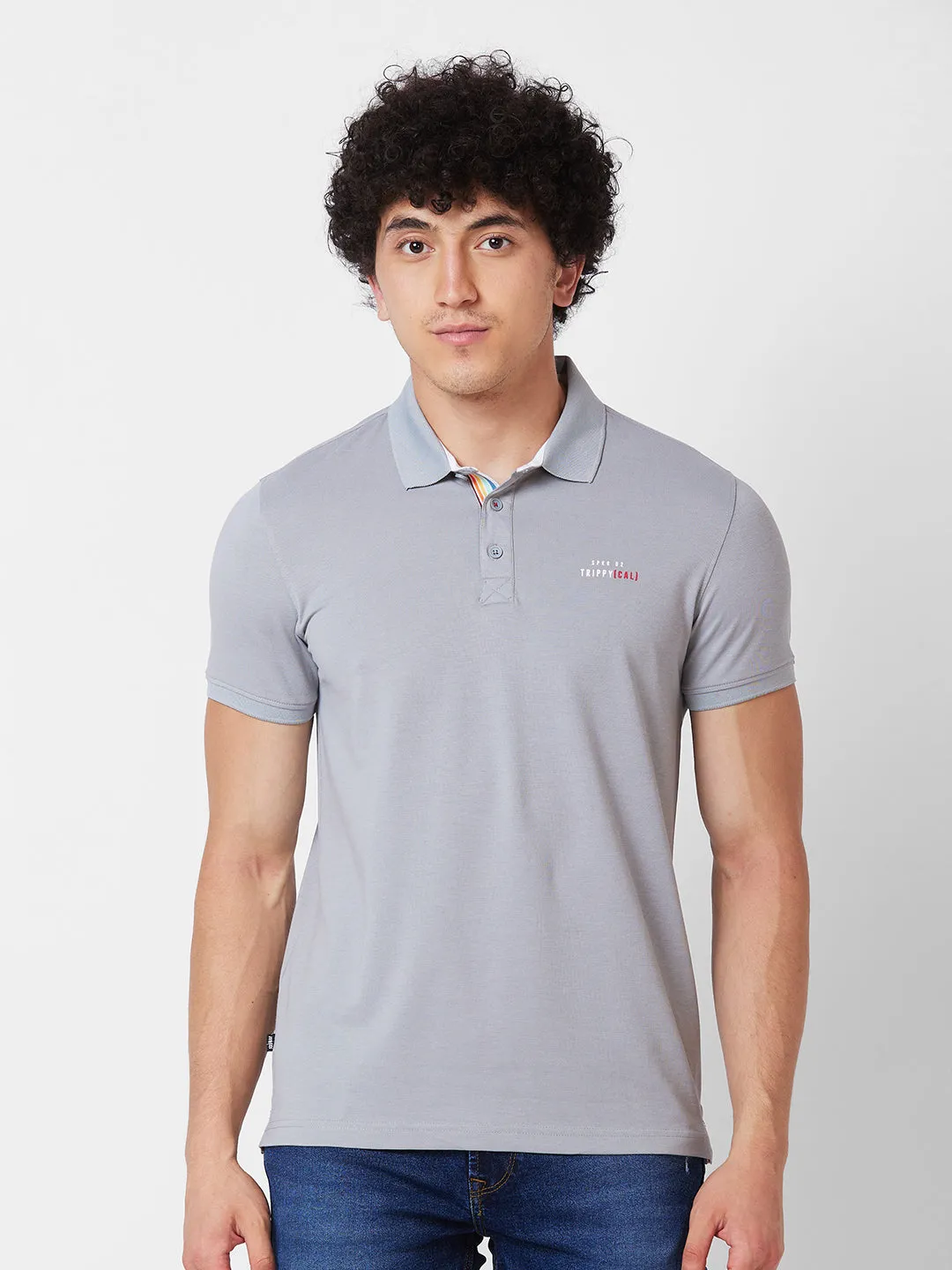 Spykar SLIM FIT Grey Polo T-shirt  For Men