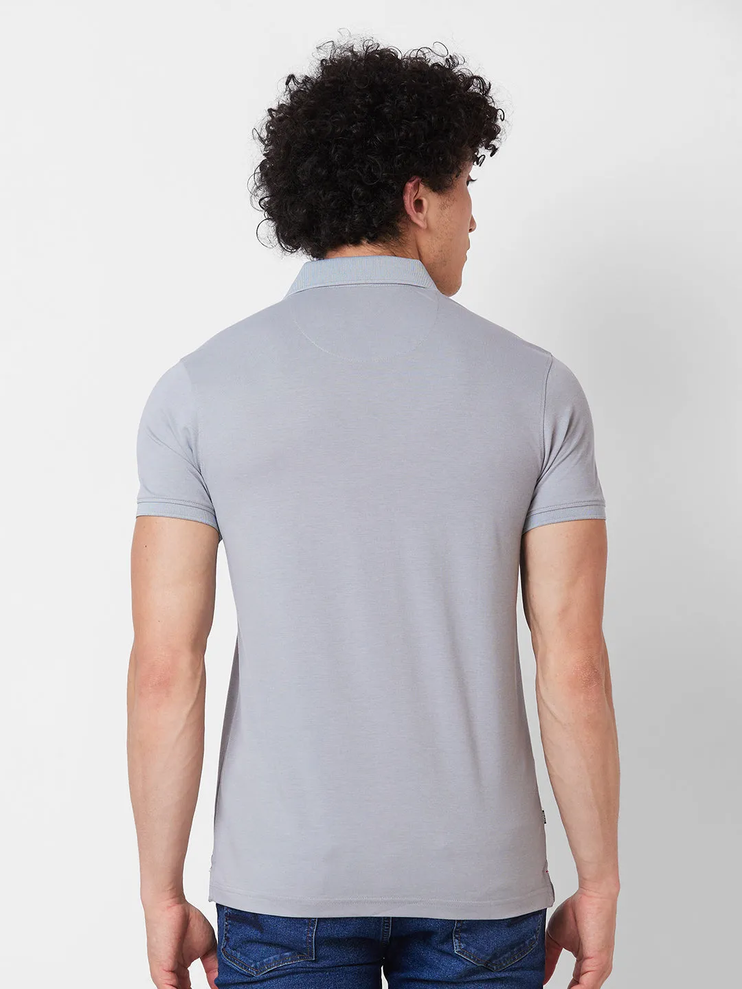 Spykar SLIM FIT Grey Polo T-shirt  For Men