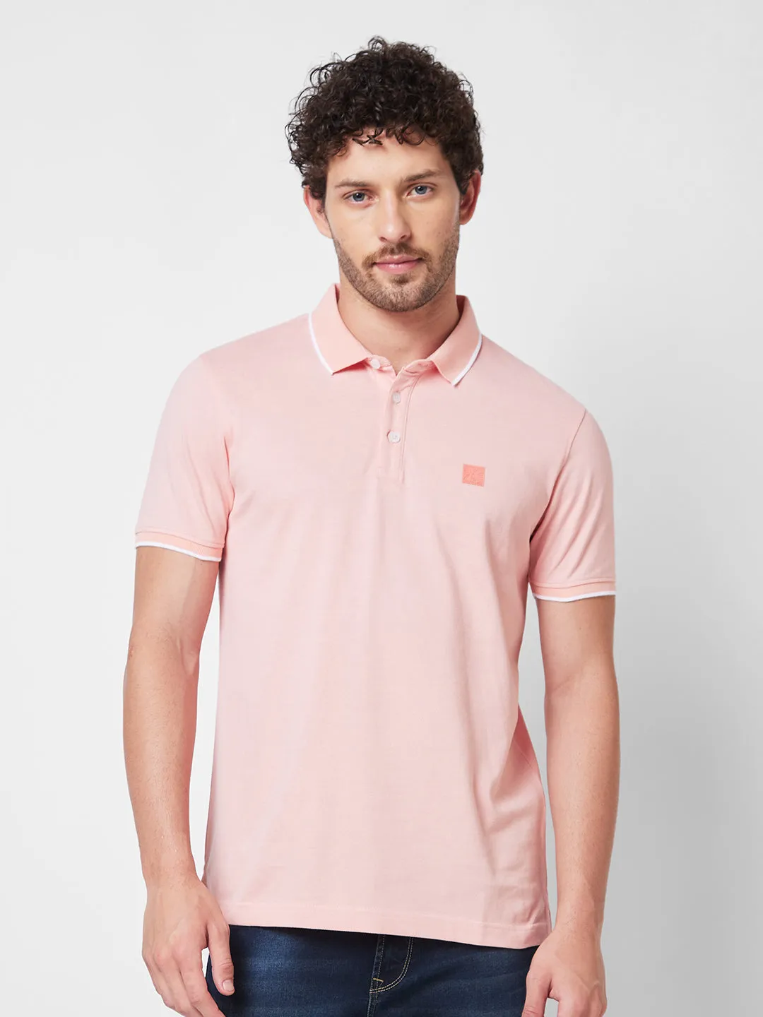 Spykar SLIM FIT Peach Polo T-shirt  For Men