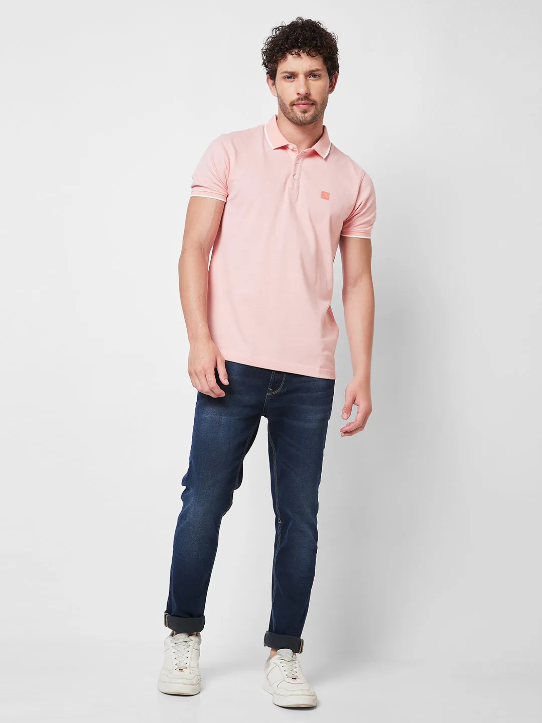 Spykar SLIM FIT Peach Polo T-shirt  For Men