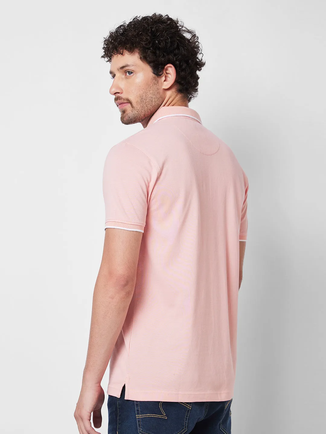 Spykar SLIM FIT Peach Polo T-shirt  For Men