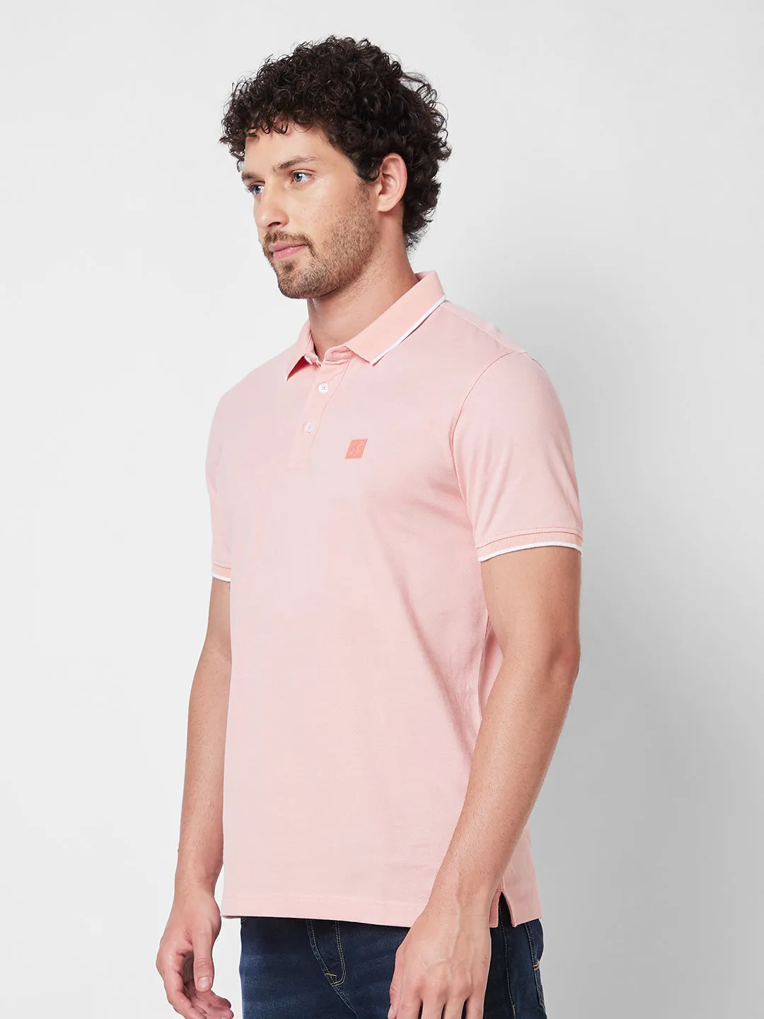 Spykar SLIM FIT Peach Polo T-shirt  For Men