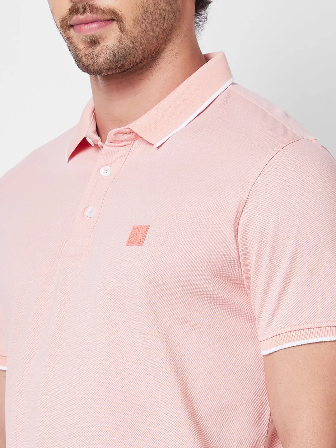 Spykar SLIM FIT Peach Polo T-shirt  For Men