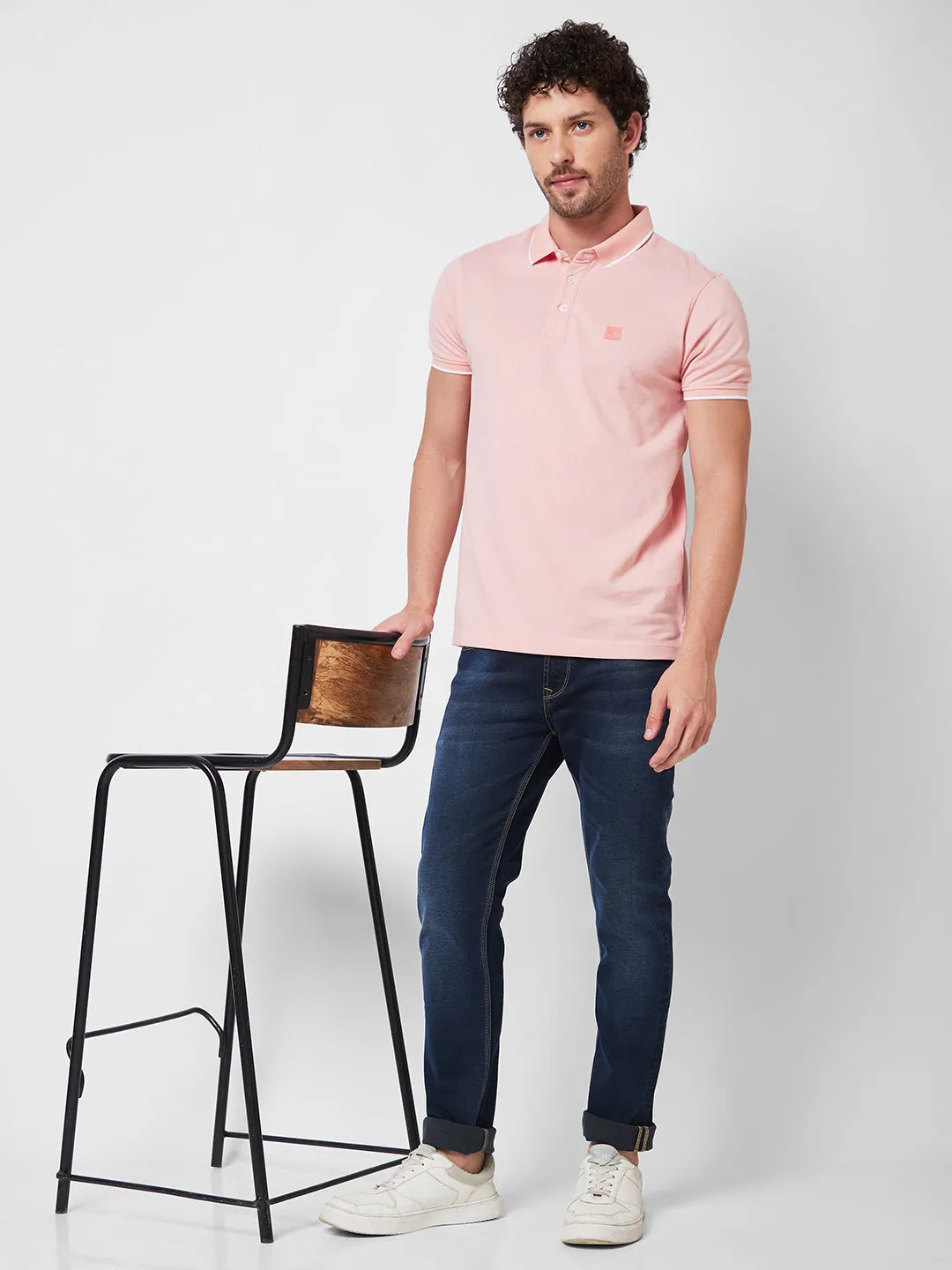 Spykar SLIM FIT Peach Polo T-shirt  For Men